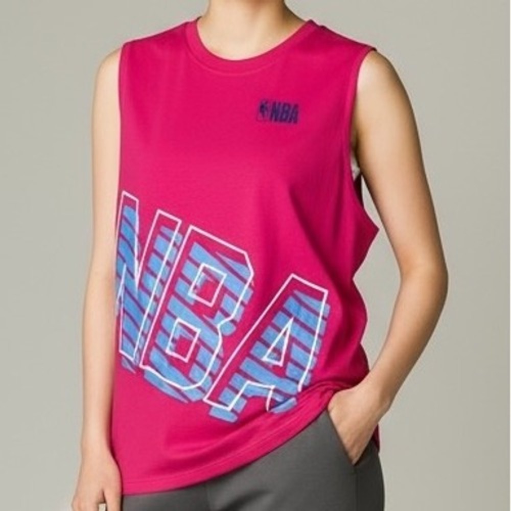 NBA Tank Top Women's Sleeveless Shirt Pink Blue Graphic Basketball Medium